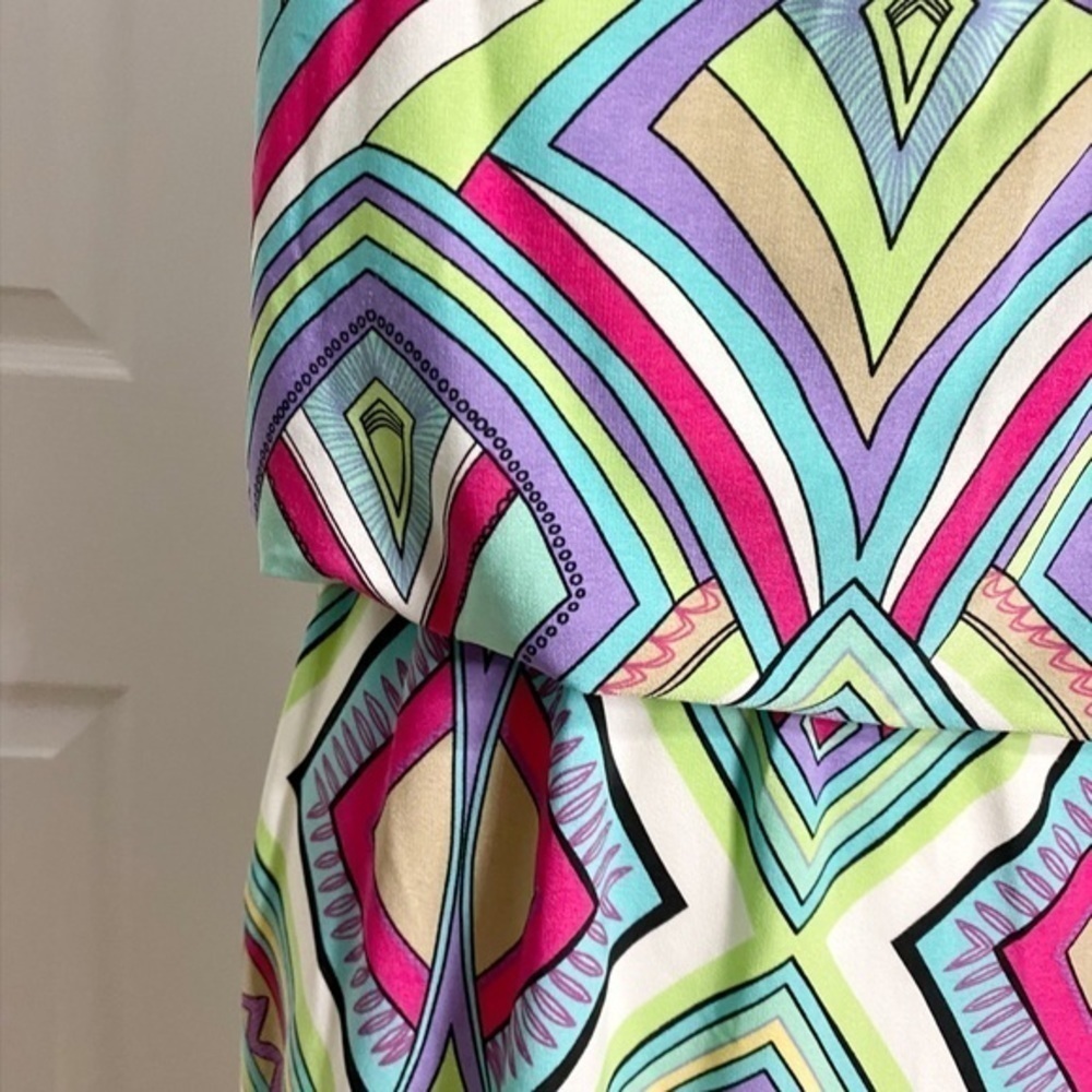 London Times Colorful Geometric‎ Diamond Print Halter Style Midi Dress - Picture 6 of 12